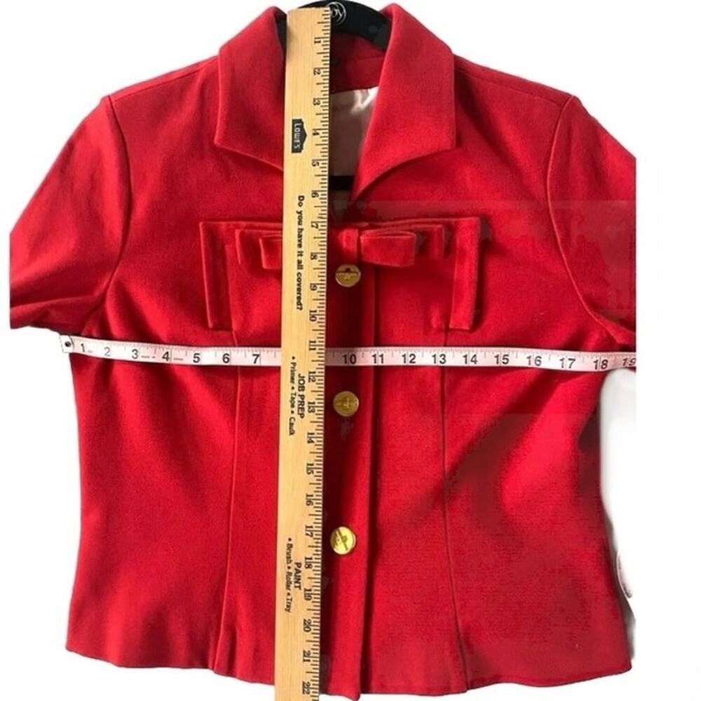 VTG Cabi Beau Red Cropped Blazer‎ Jacket Size 6 Gold Buttons Bow Preppy Holiday - Picture 13 of 14